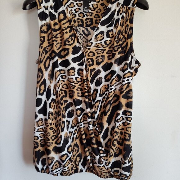 Ladies Petite SZ PM INC Black/White/Taupe Animal Print Sleeveless Knit … - Picture 2 of 3